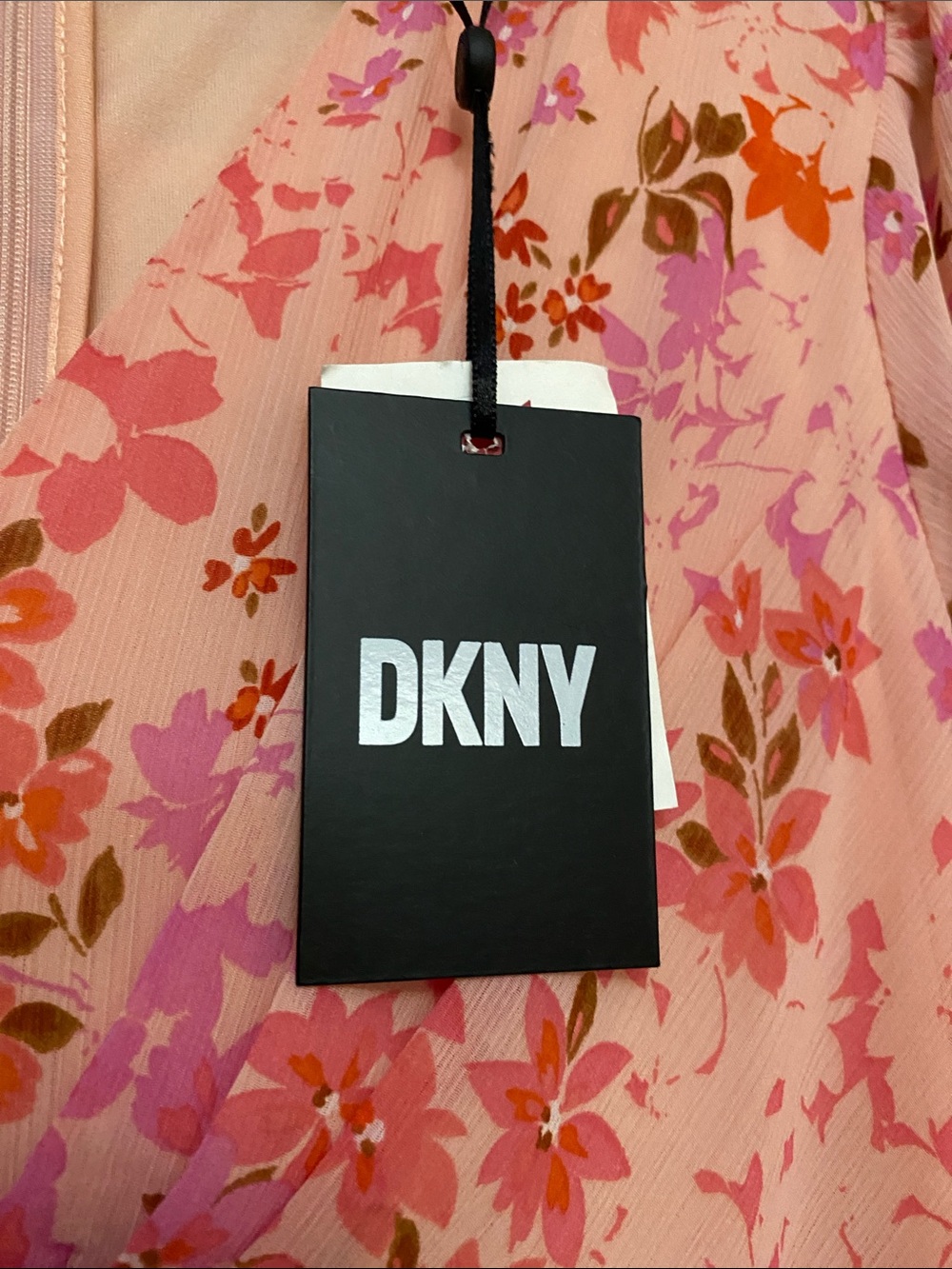 NWT SZ 4 DKNY Pink Floral Ruched V-Neck Maxi Dress - Picture 3 of 6